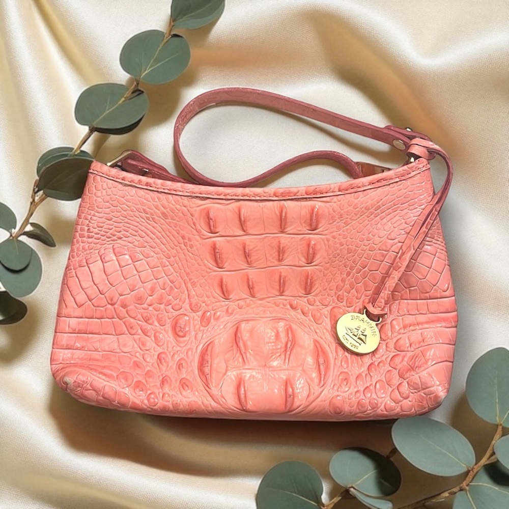 ✨💖BRAHMIN Anytime Mini Satchel Pink Coral Crossbody Clutch Purse Bag Leather 💖✨
